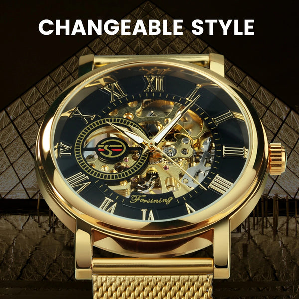 Stainless Steel Mesh Strap Automatic Mechanical Watch for Unisex