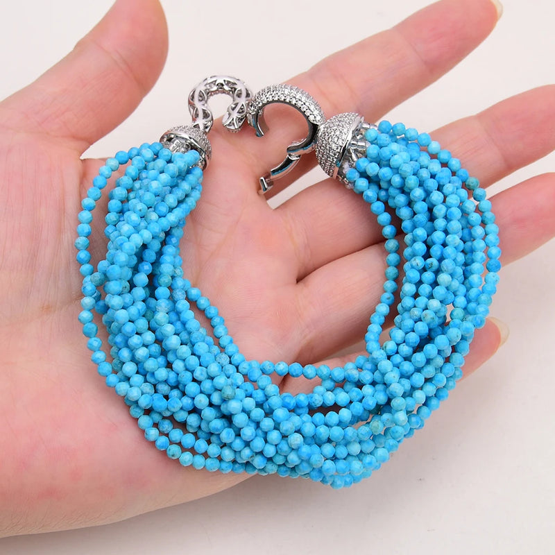 Turquoise Beads Bracelet, 8.5ctw, Multi-Strand for Women