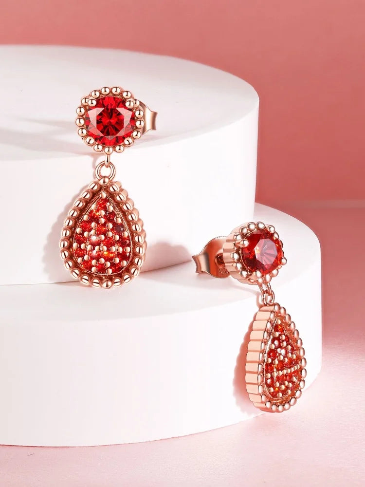 Rose Gold Vermeil Garnet Dangle Earrings for Women