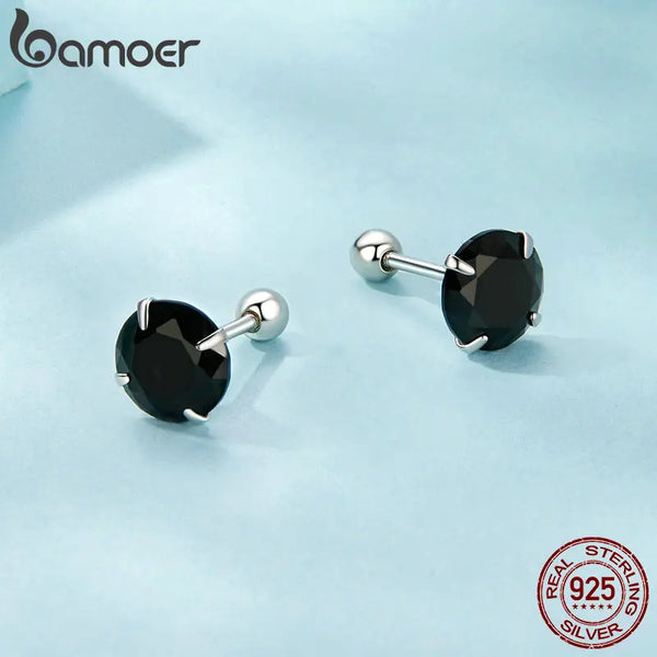 Sterling Silver White & Black Zircon Stud Earrings for Women