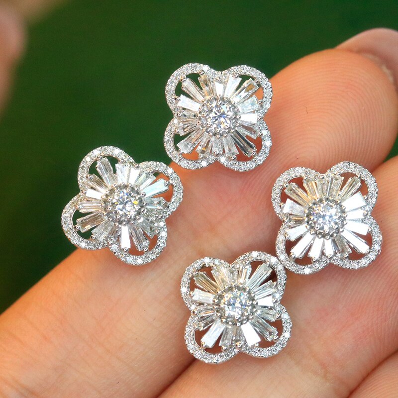 18K White Gold Diamond Clover Earrings for Women