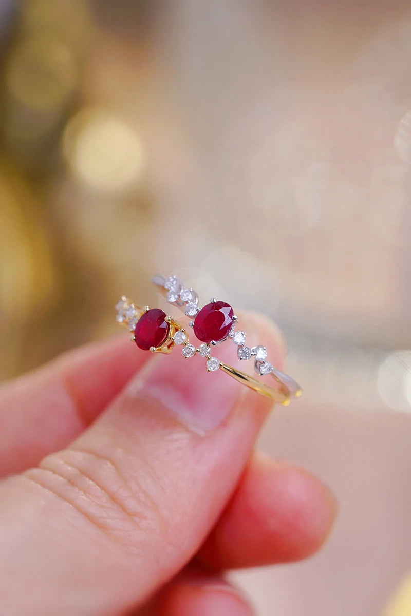 18K Gold Natural Diamond and Ruby Galaxy Design Ring for Women