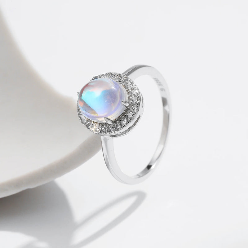 925 Sterling Silver Oval Moonstone Ring for Women