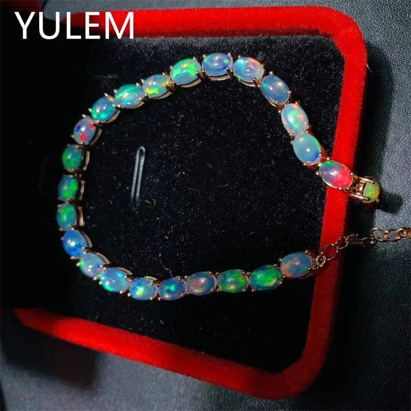 925 Sterling Silver Natural Opal Bracelet for Women