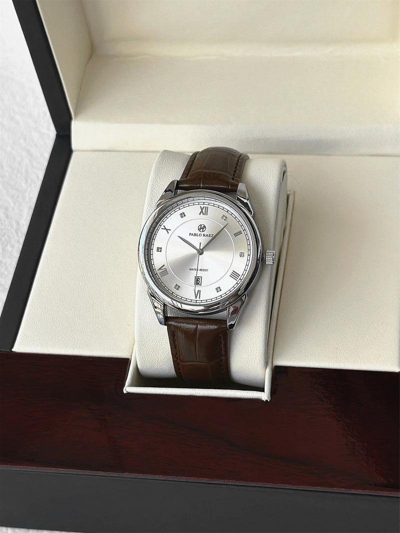 Luxury Men's Quartz Watch with Waterproof Date & Leather Strap