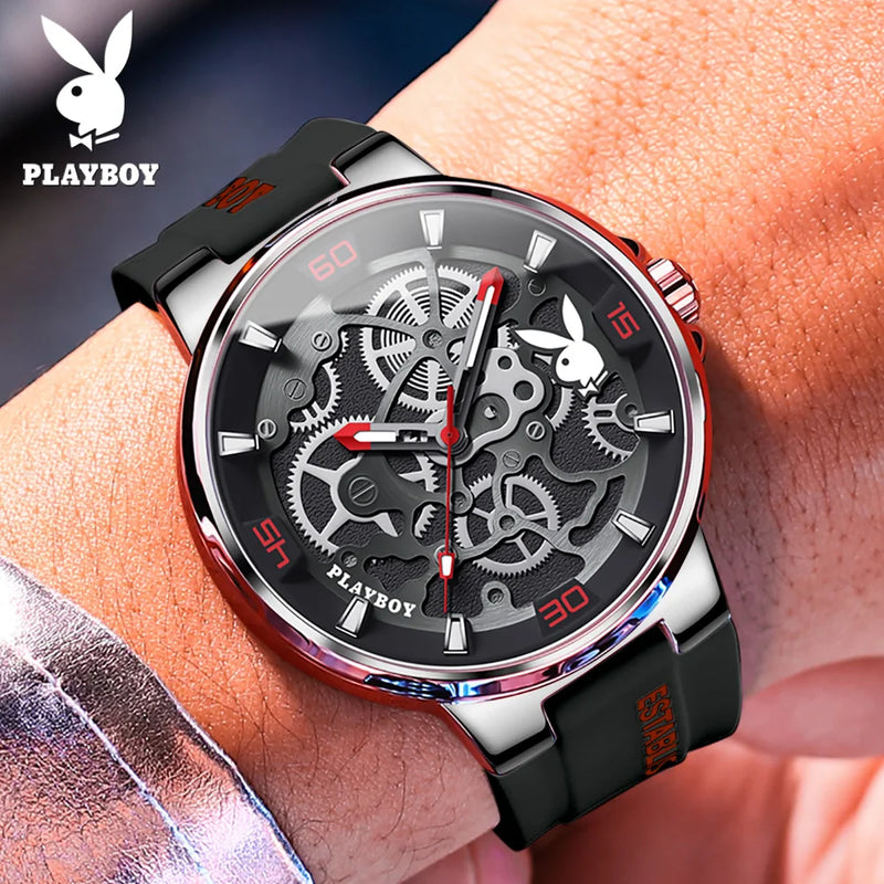 Stainless Steel Silicone Strap Quartz Watch for Men