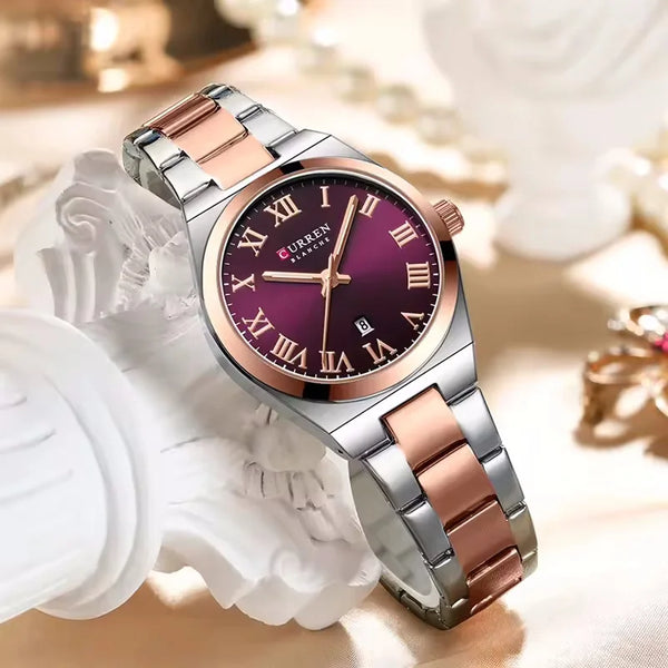 Stainless Steel Quartz Roman Dial Watch for Women