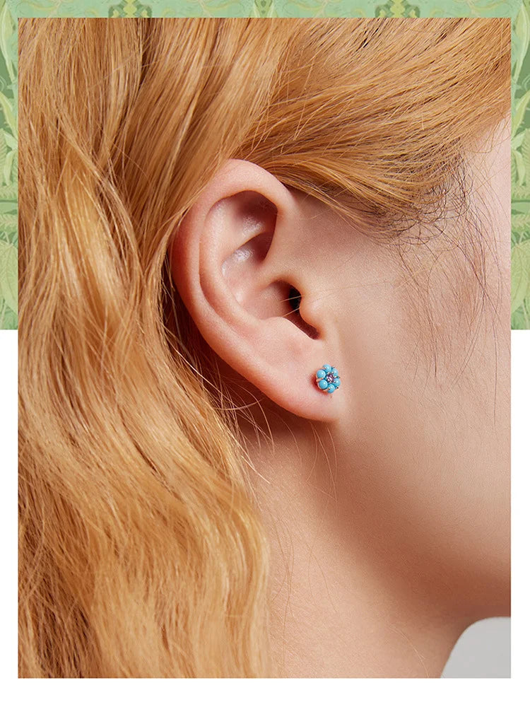 925 Silver Turquoise Stud Earrings for Woman