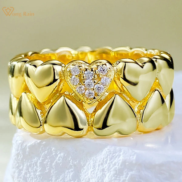 Wong Rain 18K Gold Plated 925 Sterling Silver Lab Sapphire Gemstone Elegant Ring Jewelry for Women Wedding Party Gifts Wholesale