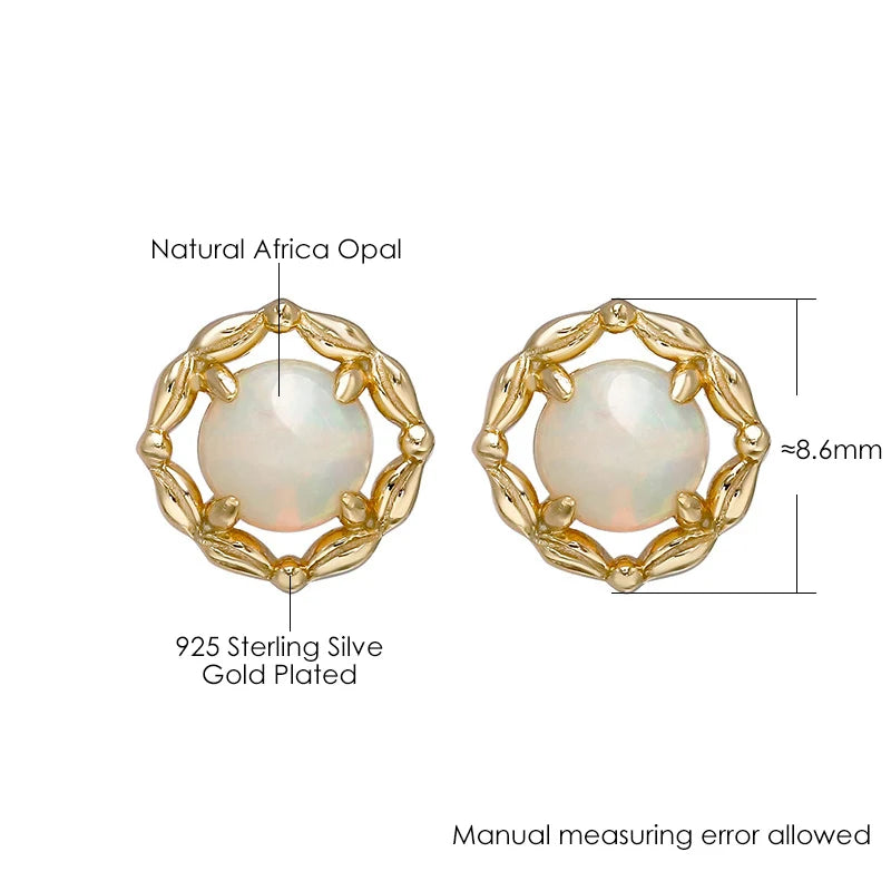 925 Sterling Silver Gold Plated Natural Opal Stud Earrings for Women