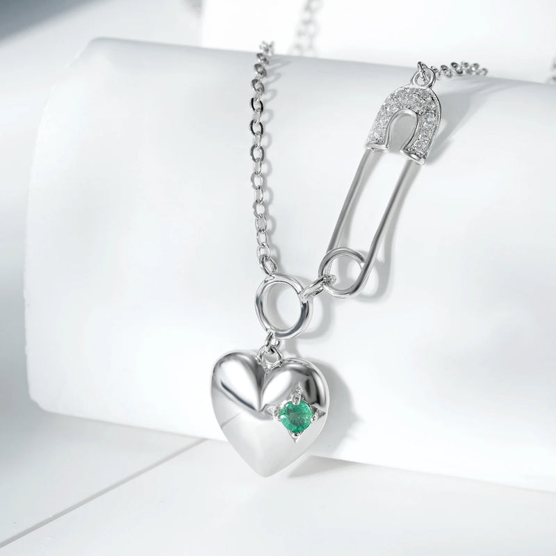 925 Sterling Silver Emerald Heart Pendant Necklace for Women