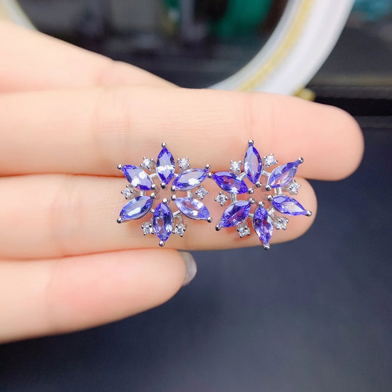 925 Sterling Silver Tanzanite Flower Design Earrings for Girl