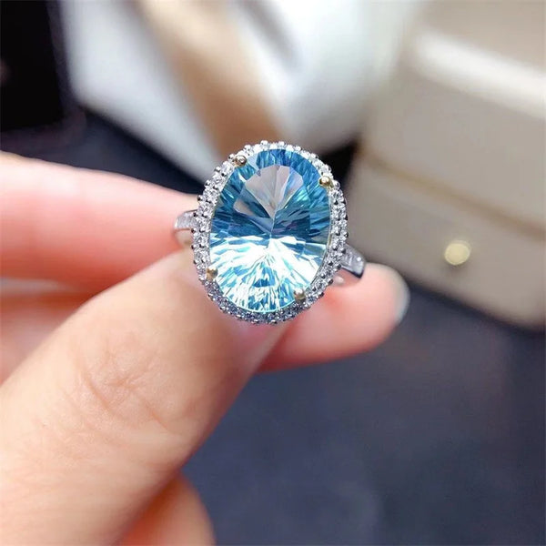 S925 Silver Sky Blue Topaz Wedding Ring