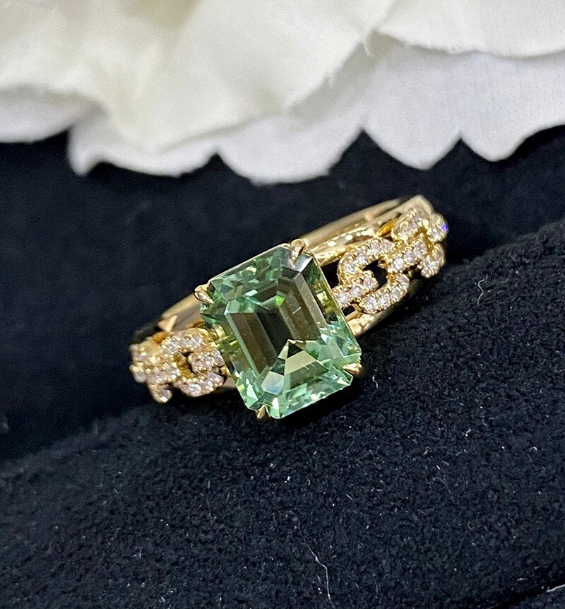 18K White Gold Green Tourmaline Ring for Women