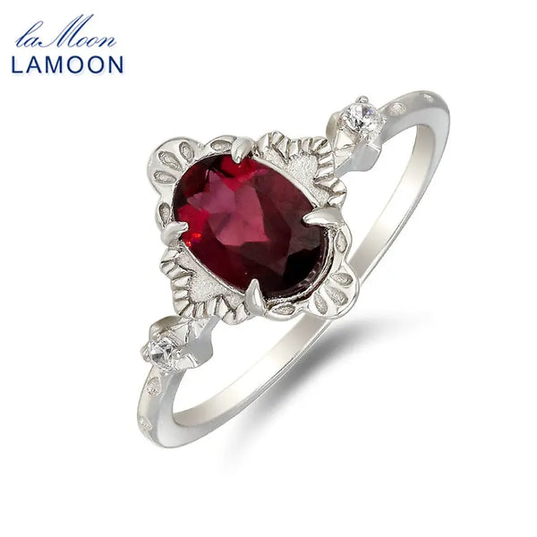 14k Gold Over Sterling Silver Natural Garnet Camellia Flower Ring for Women