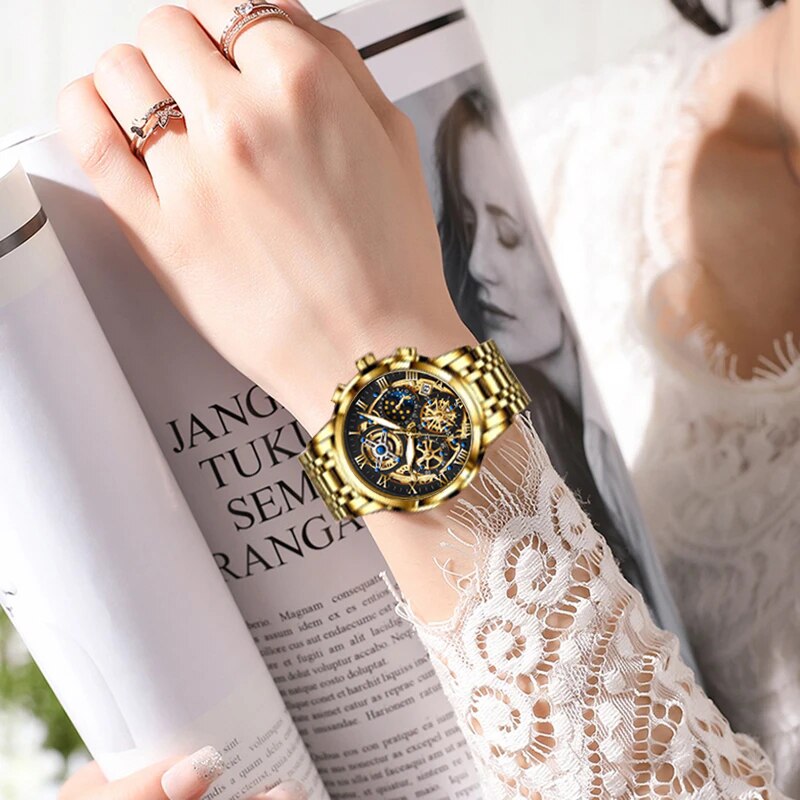 Rose Gold Stainless Steel Waterproof Wristwatch for Women