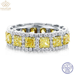 Sterling Silver Cushion Cut Fancy Yellow Sapphire and Moissanite Diamond Ring for Women