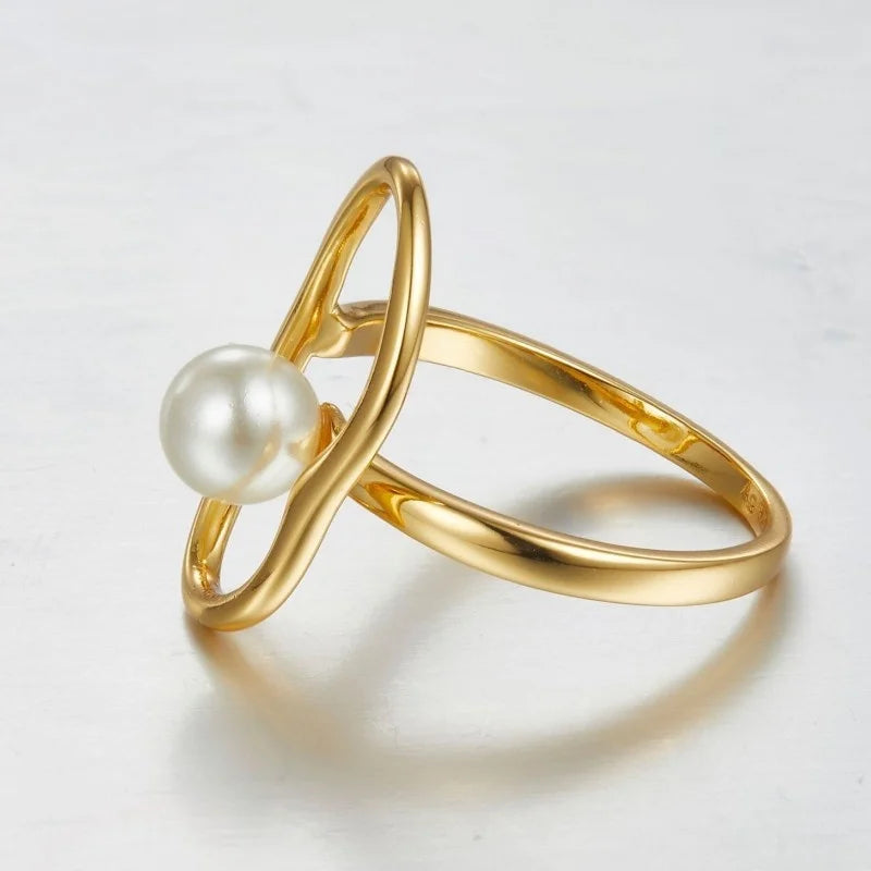 Sterling Silver Gold Plated Shell Pearl Ring for Women