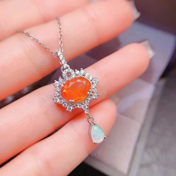 Sterling Silver Natural Opal Pendant Necklace for Women