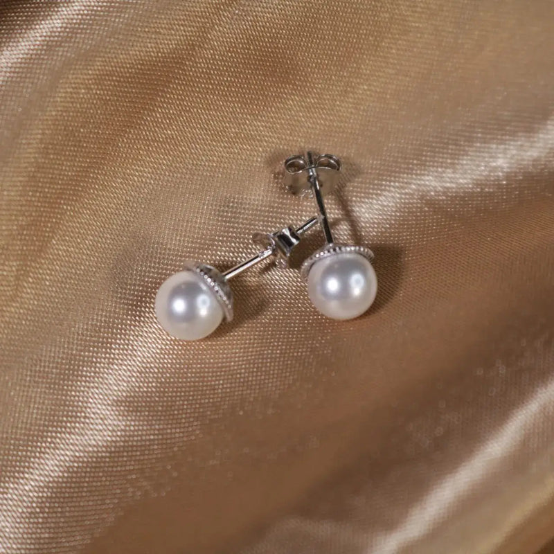 925 Sterling Silver 6.35mm Pearl Stud Earrings for Women