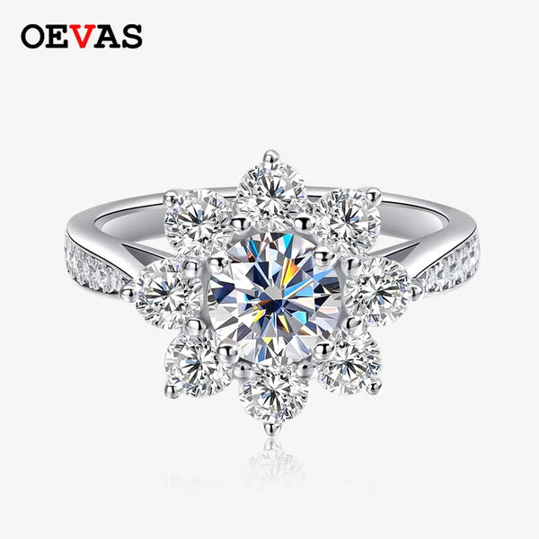 925 Sterling Silver Gold Plated Moissanite Sunflower Wedding Ring for Women