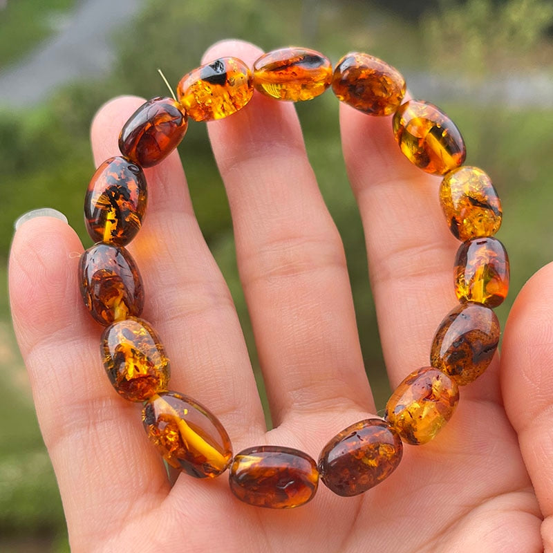 Sterling Silver Natural Amber Bracelet for Unisex