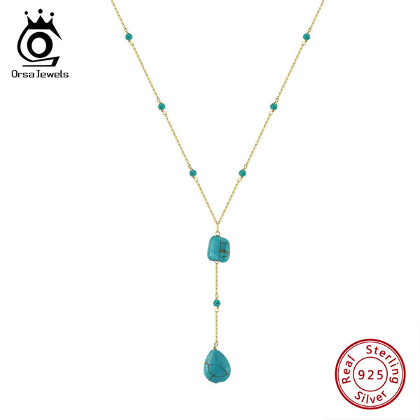 925 Sterling Silver Turquoise Fashion Long Necklace for Women