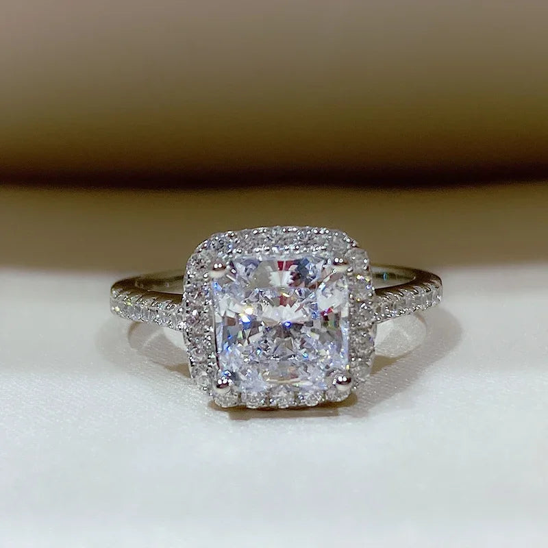 925 Silver Princess Square Diamond Ring