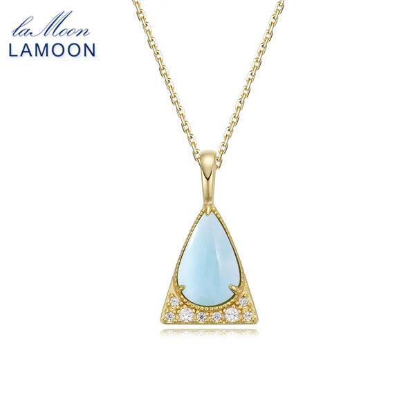 925 Sterling Silver Gold Plated Larimar Pendant Necklace for Women