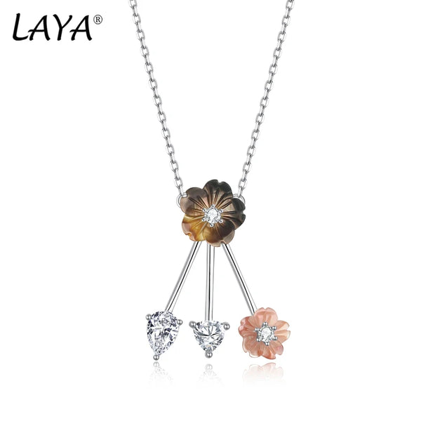 Sterling Silver Colorful Shell Flower Pendant Necklace for Women