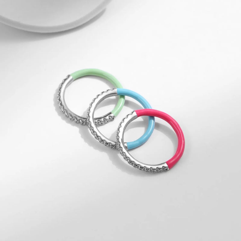 Silver Colorful Enamel Stackable Ring for Women