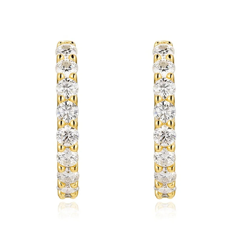 925 Sterling Silver, 18K Gold Plated, 3MM, Moissanite Hoop Earrings for Women