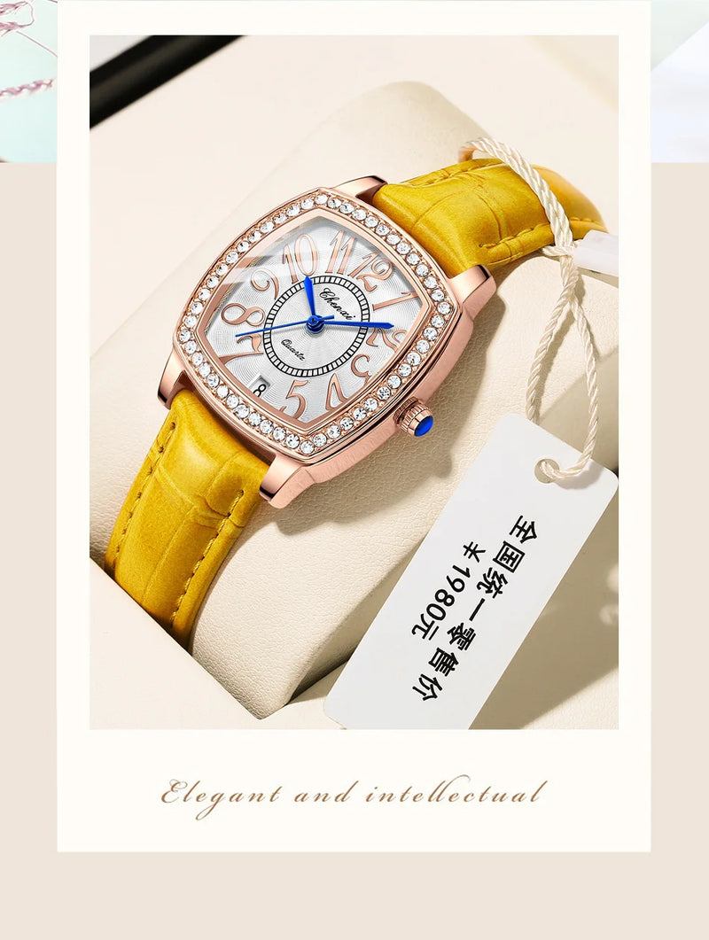 316L Stainless Steel Diamond Leather Watch for Women