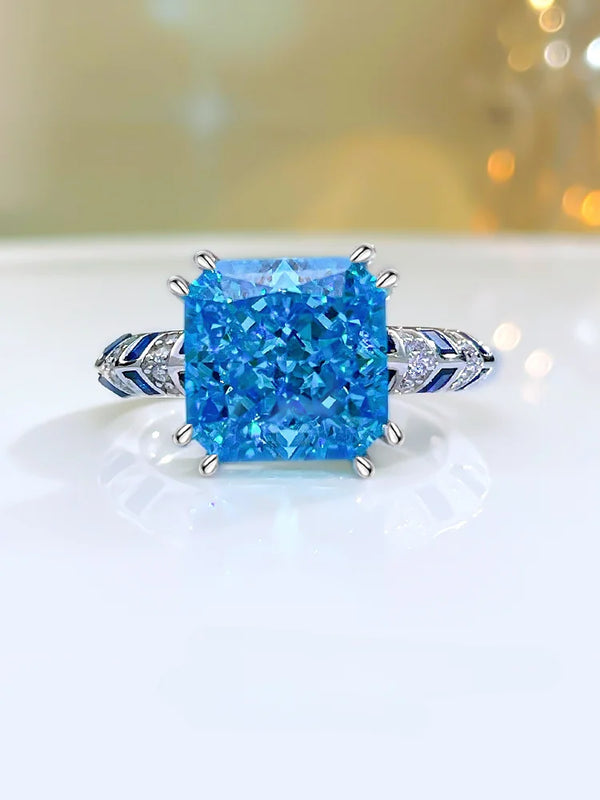 925 Sterling Silver Sea Blue Treasure Ring with Niche for Women