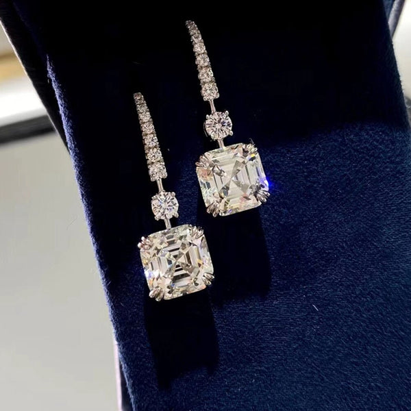 Wong Rain 925 Sterling Silver Asscher Cut 3CT White Sapphire Gemstone Dangle Earrings Wedding Engagement Fine Jewelry for Women