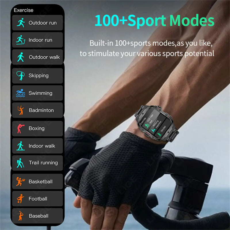 Rugged Military-Style Fitness Smart Watch for Android & IOS, Featuring 3ATM Waterproofing, Sport Functionality, and AI Voice Calling - Ideal for Outdoor Adventures