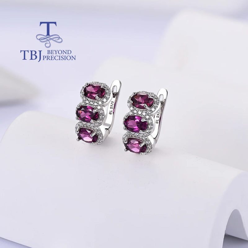 S925 Silver Cubic Zircon and Rhodolite Garnet Earrings for Women