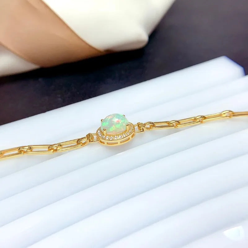 Sterling Silver Natural Opal Bracelet for Women