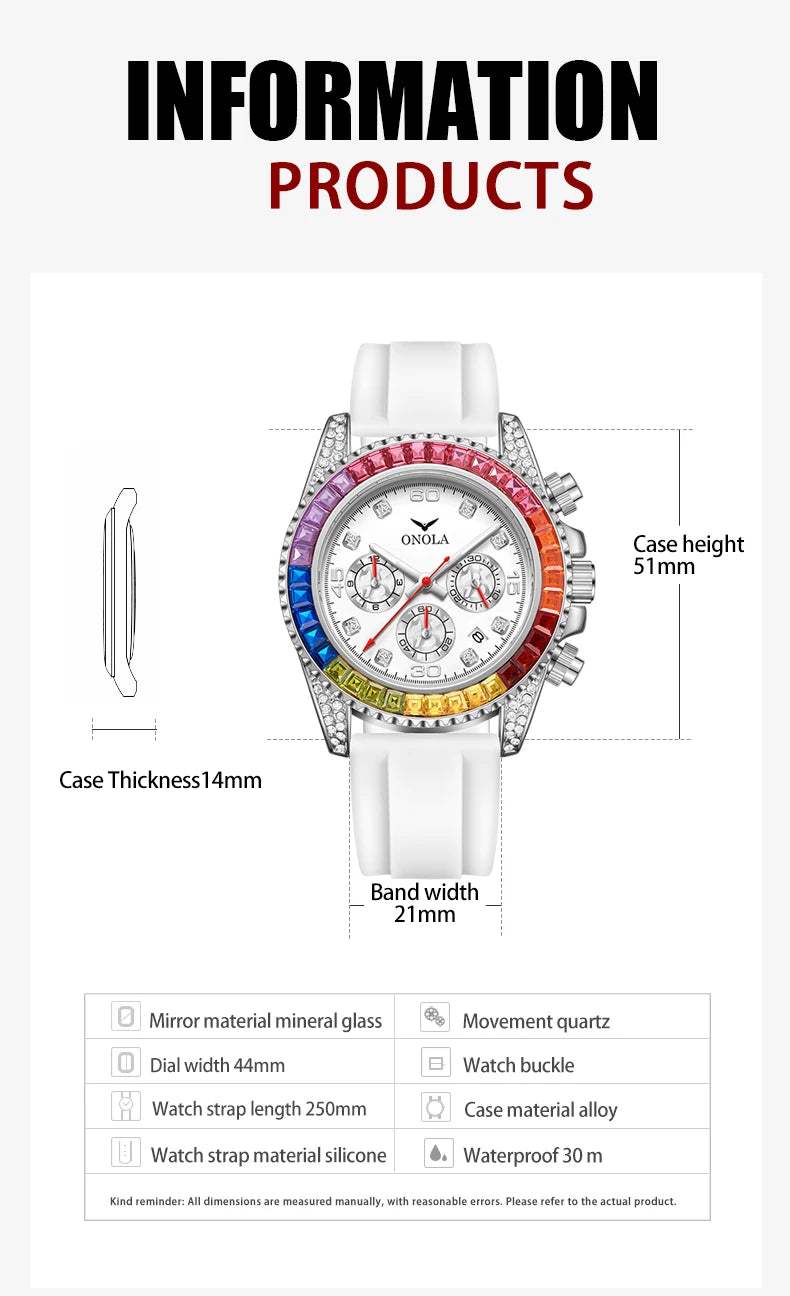 Stainless Steel Colored Diamond High-Quality Quartz Watch for Men