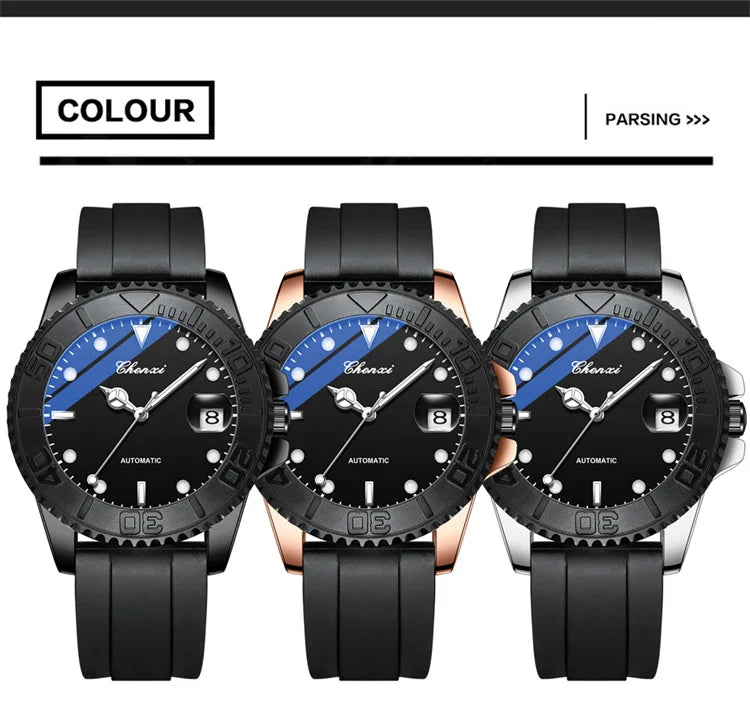 Stainless Steel Silicone Automatic Night Light Watch for Men