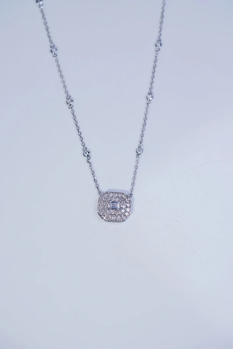 18K White Gold 0.50 carat Diamond Square Pendant Necklace for Women