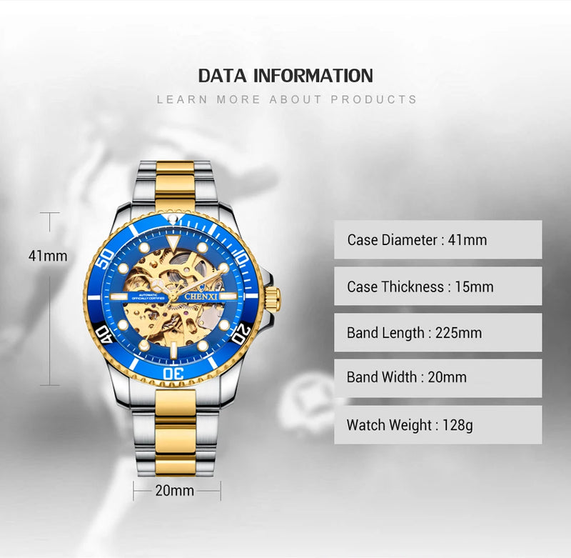 Stainless Steel Hollow Out Automatic Mechanical Watch for Men