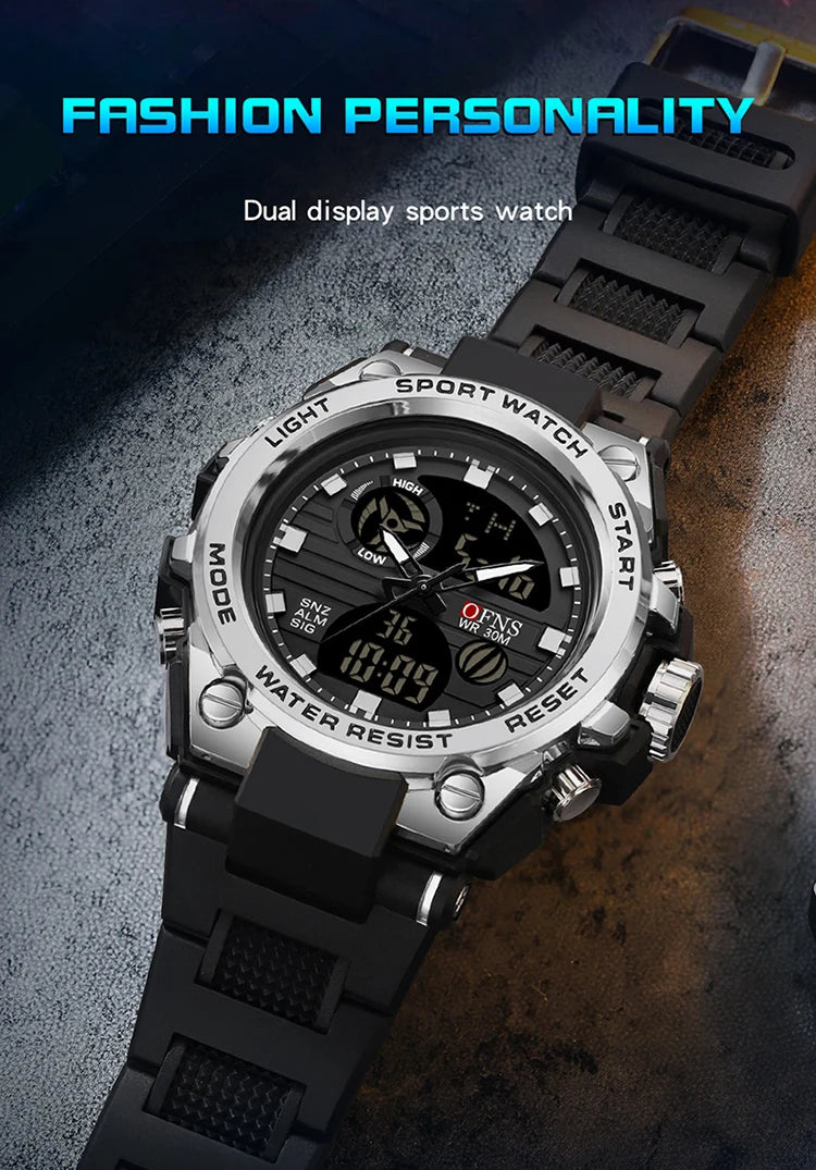 Military Sport Quartz Watch with Dual Display and LED, for Men