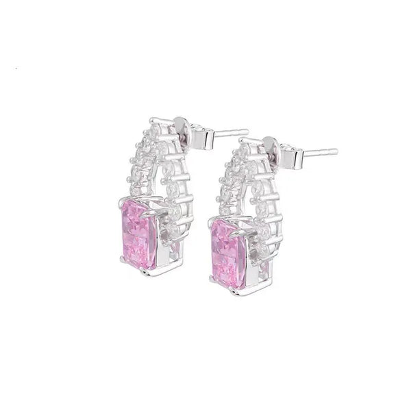 925 Sterling Silver Pink Zircon Water Stud Earrings For Women