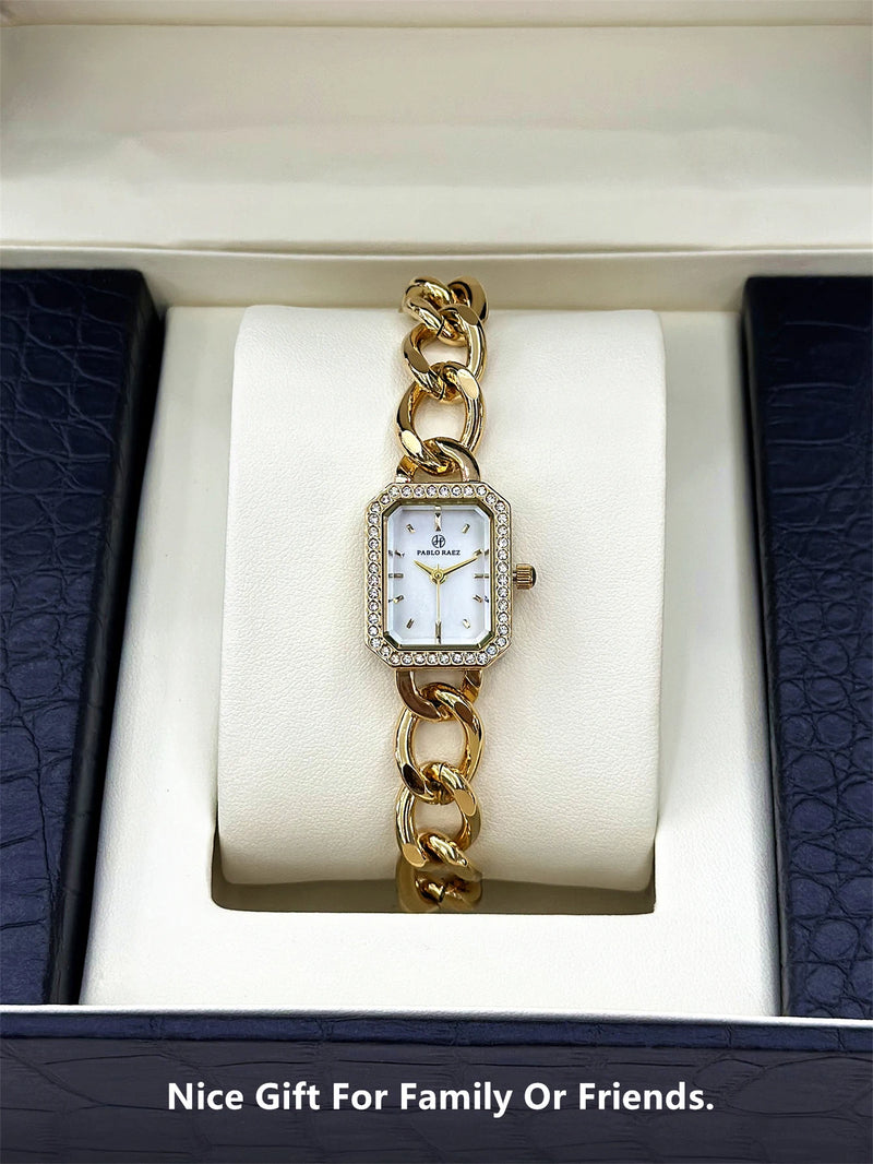 Elegant Yellow Gold Diamond Wristwatch for Women – High Quality Luxury Timepiece for Casual Dress.