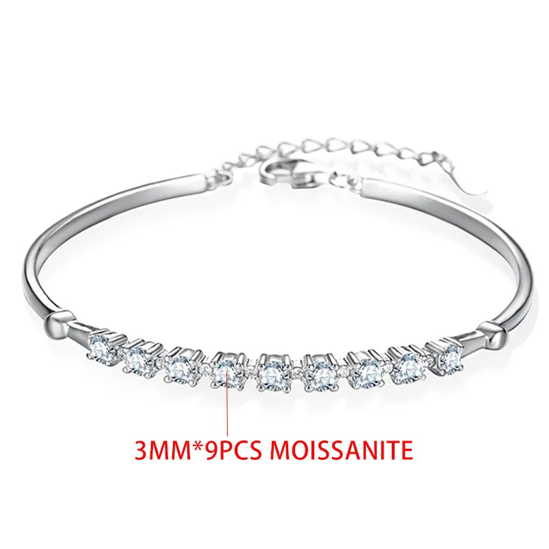 Sterling Silver 3mm Moissanite Adjustable Bangle for Women