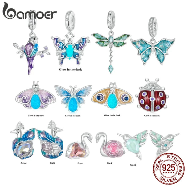 925 Sterling Silver Luminous Butterfly Pendant with Rainbow Enamel - for Women