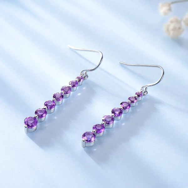 925 Sterling Silver Natural Amethyst Drop Earrings for Women