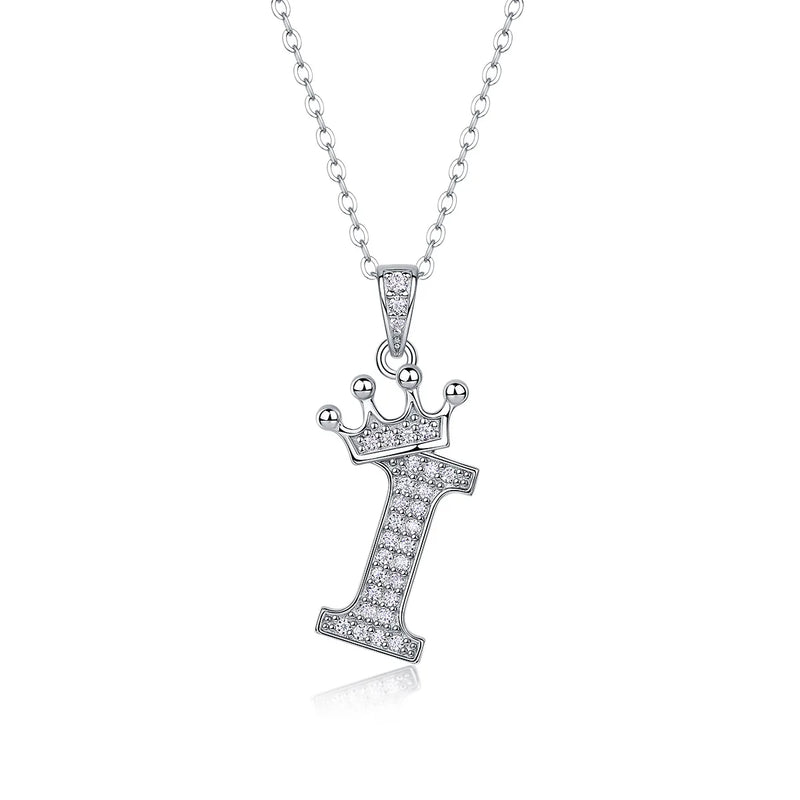 925 Sterling Silver Moissanite Diamonds Letters Crown Pendant Necklace