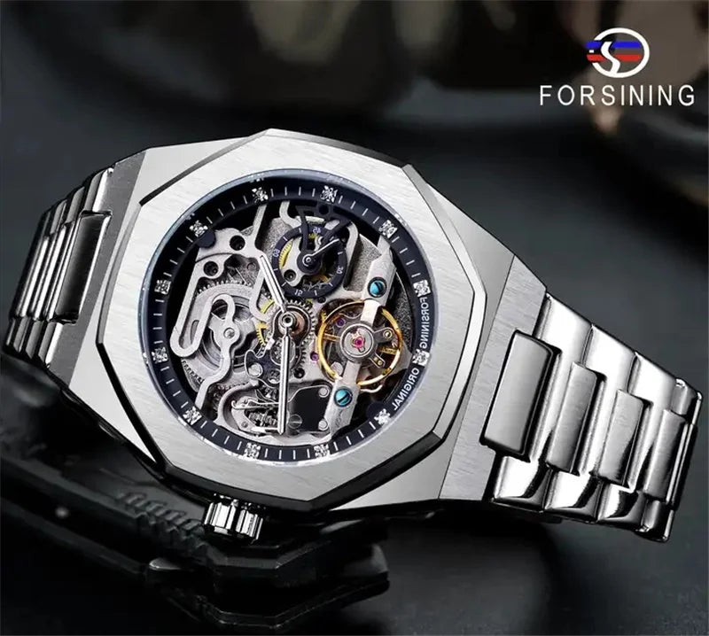 Stainless Steel Automatic Mechanical Military Sports Watch for Men